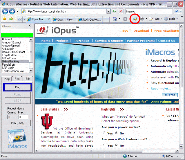 IMacros Web Automation and Web Testing Screenshot